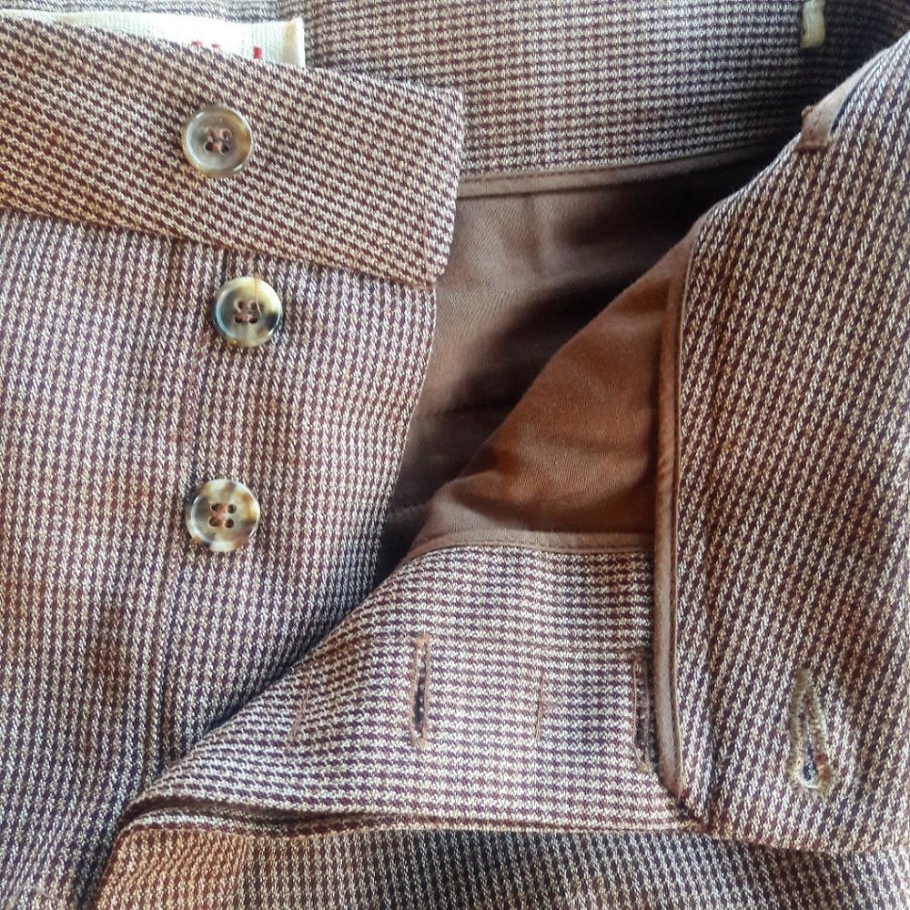 Marni Wool Pants Cuff Creased Button Fly 38 Italy 28 Waist Reddish Brown - Picture 3 of 8